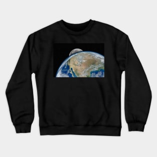 Planet Earth and Moon against dark starry sky Crewneck Sweatshirt